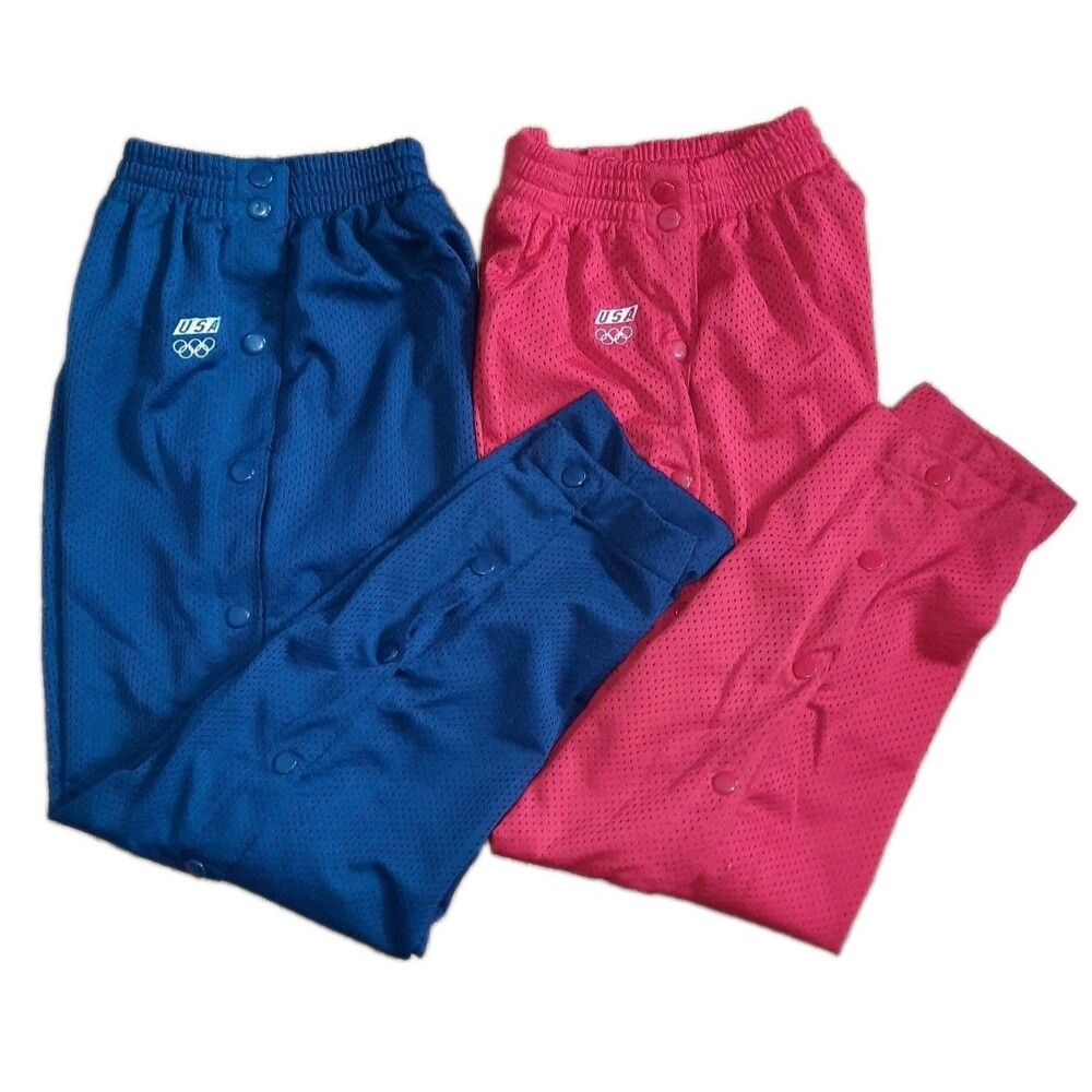 Vtg Lot of 2 - 90s JcPenney Kids USA Olympics Red Breakaway Snap Track Pants M